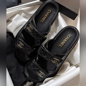 CHANEL 24P Black Dad Sandals Size 37
